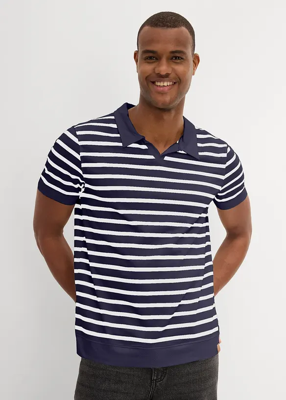Poloshirt mit Bio-Baumwolle in blau von vorne (im Anschnitt) - bonprix
