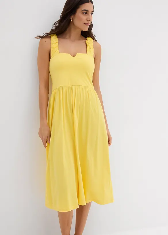 Shirtkleid aus Baumwoll-Viskose-Mix in gelb von vorne (Totalaufnahme) - bonprix