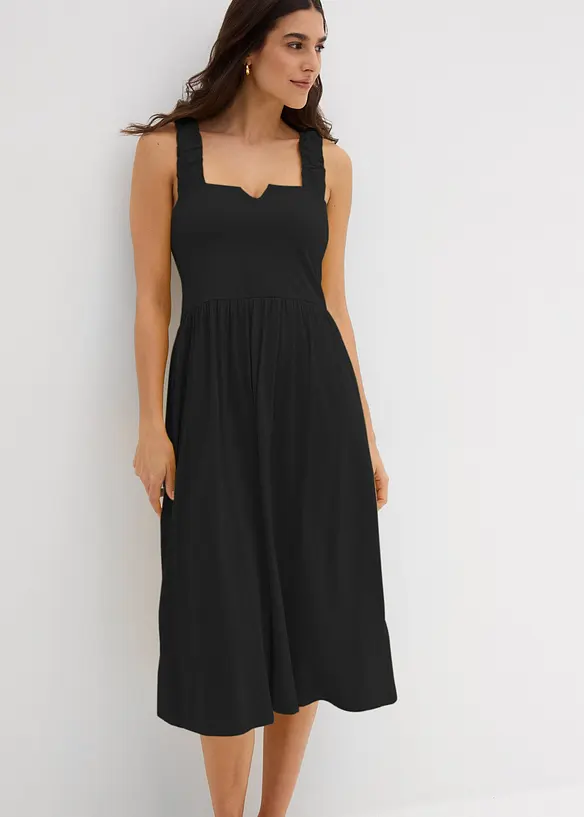 Shirtkleid aus Baumwoll-Viskose-Mix in schwarz von vorne (Totalaufnahme) - bonprix