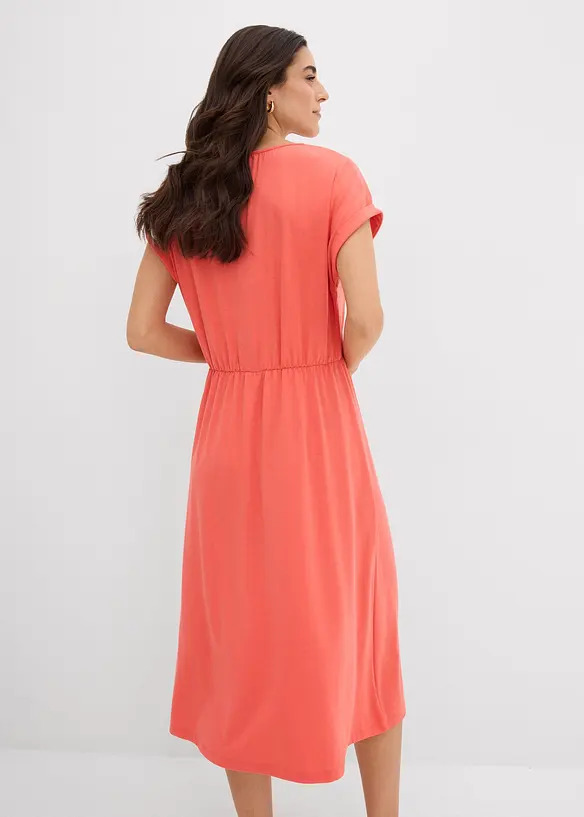 Jerseykleid aus fließendem Viskose-Mix in pink von hinten (Totalaufnahme) - bonprix Jerseykleid aus fließendem Viskose-Mix in pink von hinten (Totalaufnahme) - bonprix
