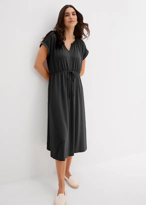 Jerseykleid aus fließendem Viskose-Mix in schwarz von vorne (Totalaufnahme) - bonprix Jerseykleid aus fließendem Viskose-Mix in schwarz von vorne (Totalaufnahme) - bonprix