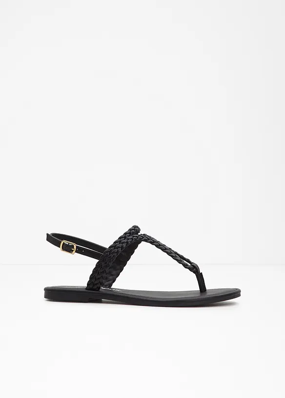 Zehenstegsandalen in Flecht-Optik in schwarz - bonprix
