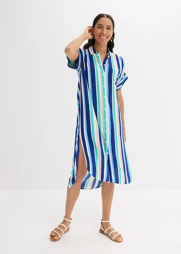 Blusenkleid aus fließender Viskose in blau von vorne (Totalaufnahme) - bonprix