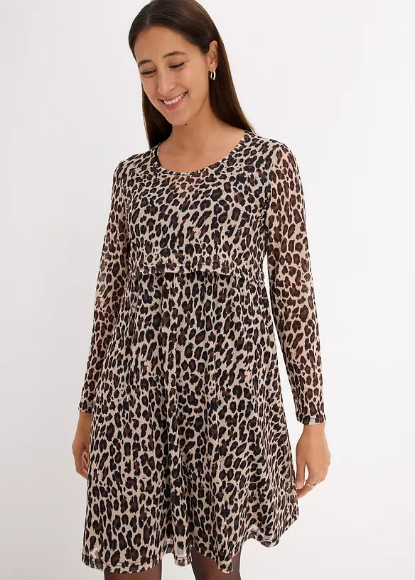 2-in-1 Umstands- und Stillkleid mit Leoprint in braun von vorne (Totalaufnahme) - bonprix