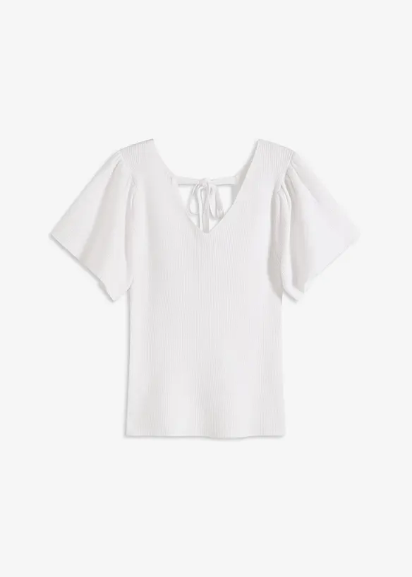 Ripp-Pullover aus Viskose-Mix in weiß von vorne - bonprix