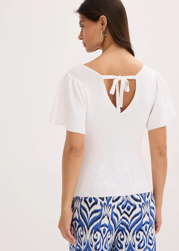 Ripp-Pullover aus Viskose-Mix in weiß von hinten (im Anschnitt) - bonprix