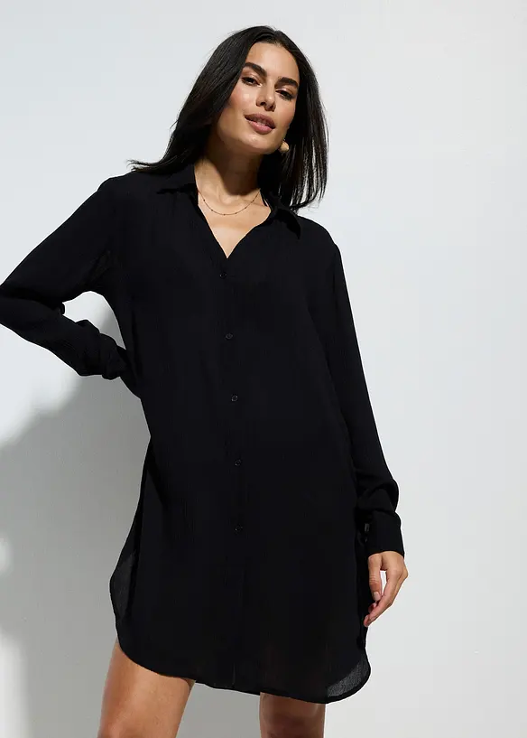 Strandblusenkleid aus fließender Viskose in schwarz von vorne (Totalaufnahme) - bonprix