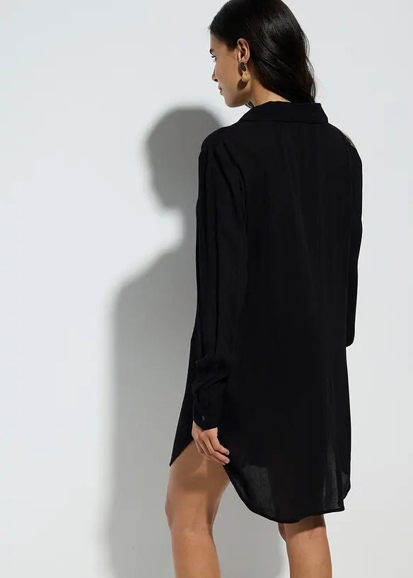 Strandblusenkleid aus fließender Viskose in schwarz von hinten (Totalaufnahme) - bonprix