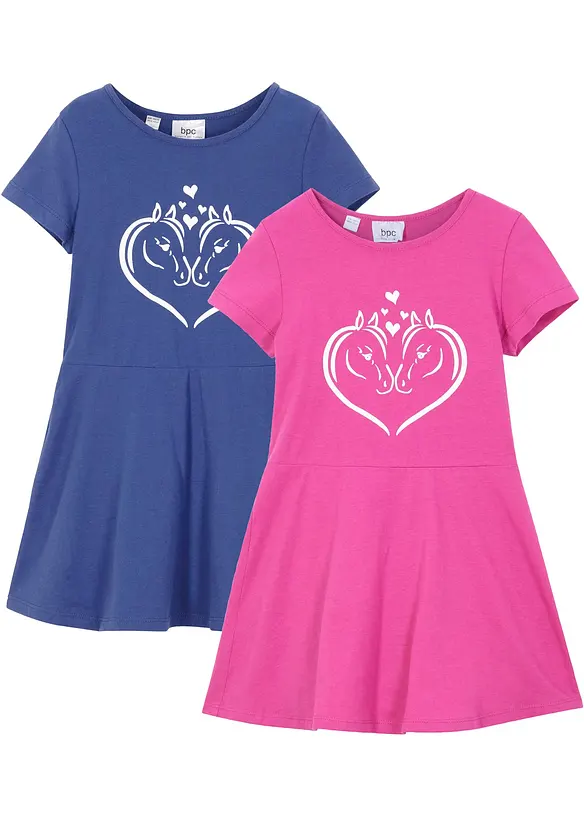Jerseykleid aus reiner Bio-Baumwolle (2er Pack) in blau von vorne - bonprix