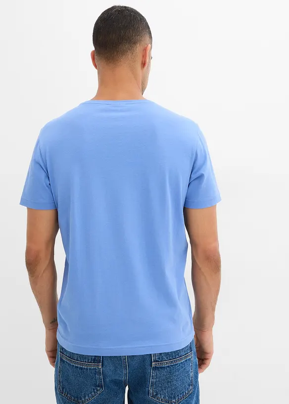 T-Shirt mit V-Ausschnitt (3er Pack) in blau von hinten (im Anschnitt) - bonprix