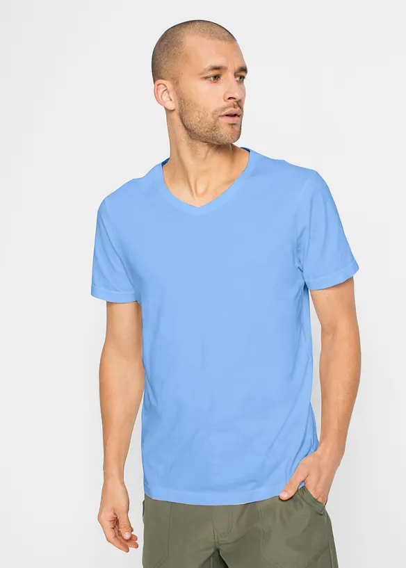 T-Shirt mit V-Ausschnitt (5er Pack) in blau von vorne (im Anschnitt) - bonprix