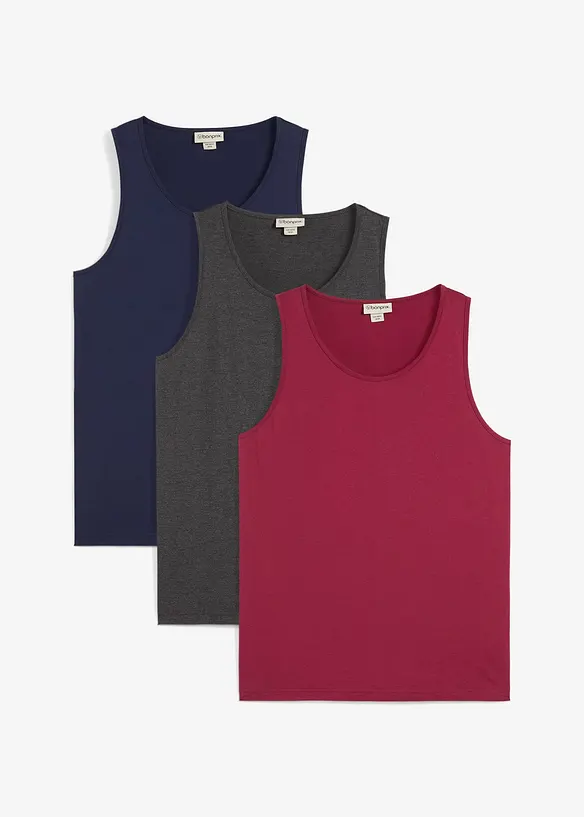 Tanktop in Regular Fit (3er Pack) in rot von vorne - bonprix