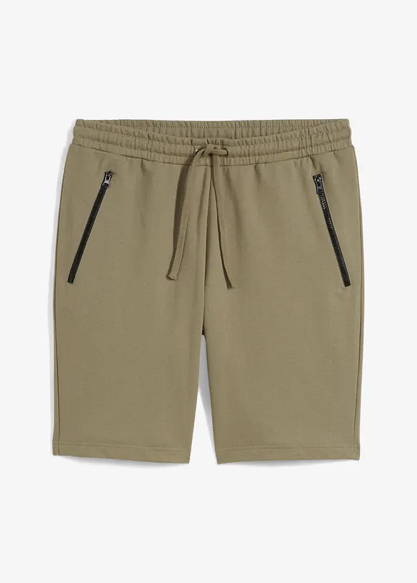 Sweat-Bermuda mit Reißverschlusstaschen in Regular Fit in grün von vorne - bonprix