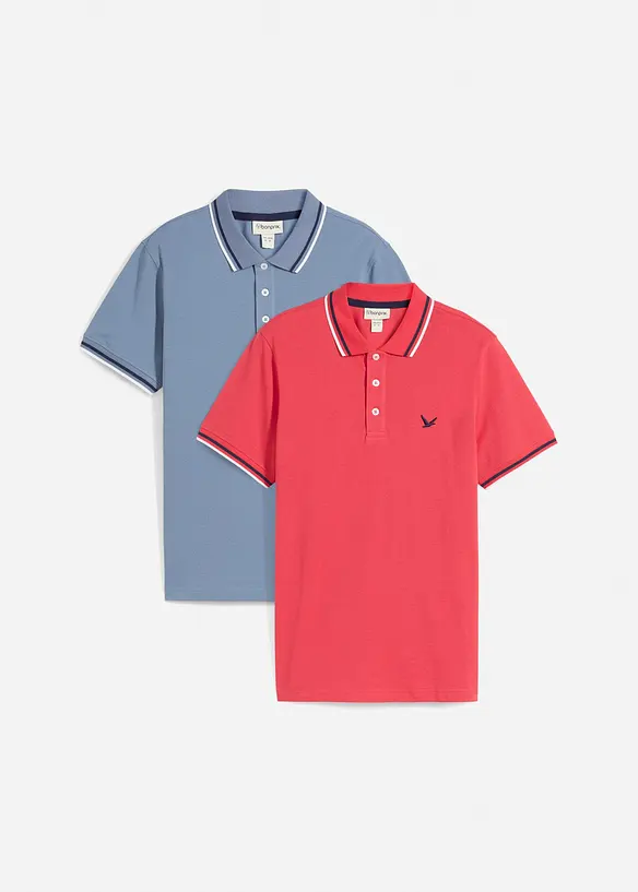 Poloshirt in Regular Fit (2er Pack) in blau von vorne - bonprix