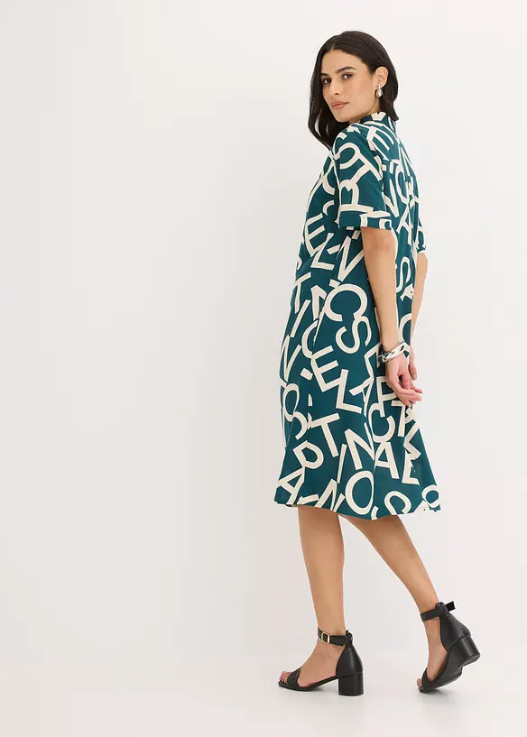Kleid aus fließender Viskose in petrol von hinten (Totalaufnahme) - bonprix