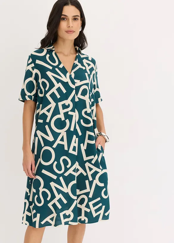 Kleid aus fließender Viskose in petrol von vorne (Totalaufnahme) - bonprix
