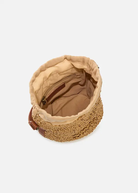 Strohbeuteltasche in beige geöffnet - bonprix