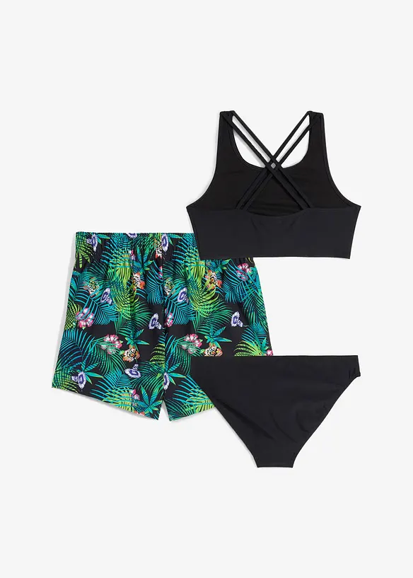 Bikini und Shorts (3-tlg.Set) in schwarz von hinten - bonprix