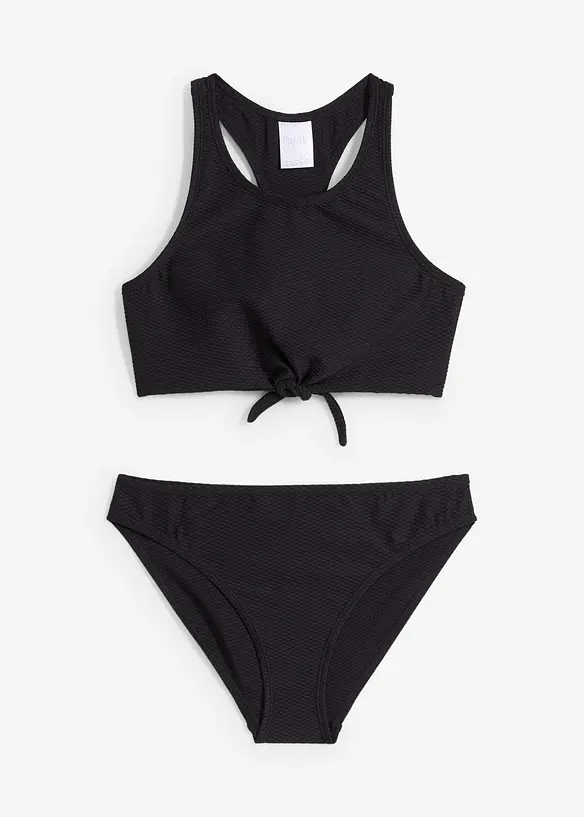 Bikini in strukturiertem Material (2-tlg.Set) in schwarz von vorne - bonprix