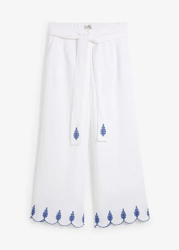 Leinen-Culotte mit Gürtel in weiß von vorne - bonprix