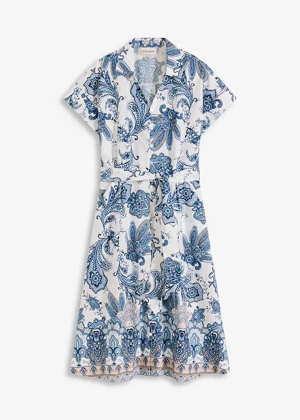Kleid mit Bindeband in beige von vorne - bonprix Kleid mit Bindeband in beige von vorne - bonprix