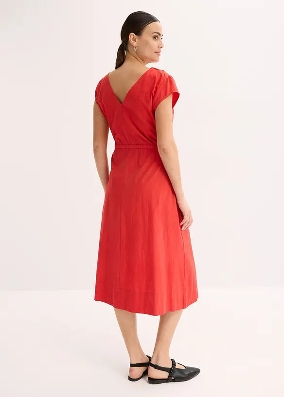 Baumwoll-Popeline- Kleid mit variablem Zugband in rot von hinten (Totalaufnahme) - bonprix