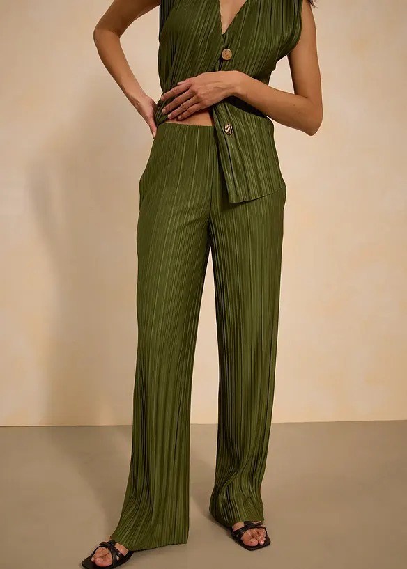 Jersey-Hose mit Plissee in grün von vorne - bonprix Jersey-Hose mit Plissee in grün von vorne - bonprix