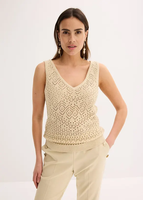 Ajour Stricktop mit Baumwollanteil in beige von vorne (im Anschnitt) - bonprix Ajour Stricktop mit Baumwollanteil in beige von vorne (im Anschnitt) - bonprix