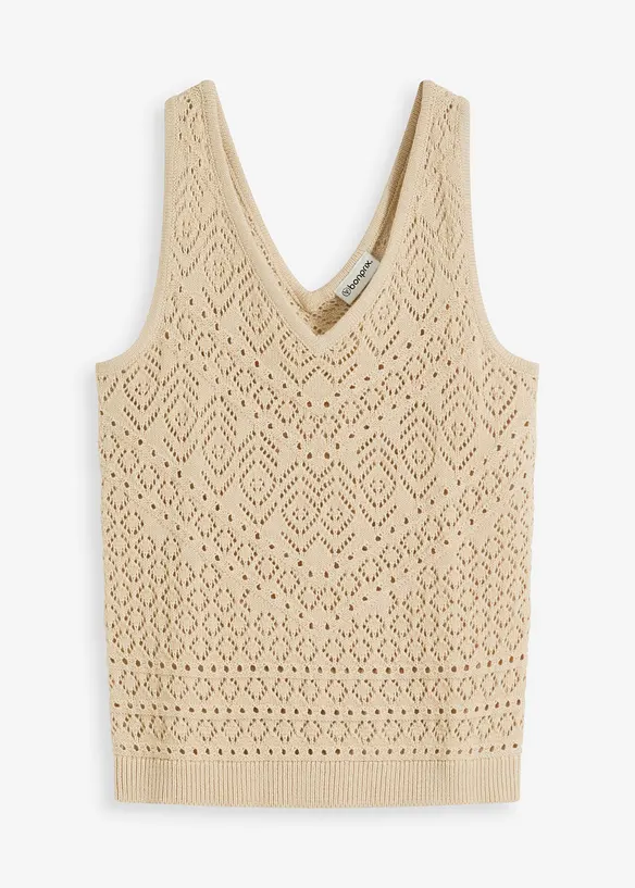 Ajour Stricktop mit Baumwollanteil in beige von vorne - bonprix Ajour Stricktop mit Baumwollanteil in beige von vorne - bonprix