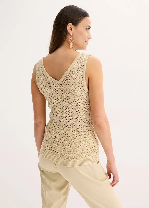 Ajour Stricktop mit Baumwollanteil in beige von hinten (im Anschnitt) - bonprix Ajour Stricktop mit Baumwollanteil in beige von hinten (im Anschnitt) - bonprix