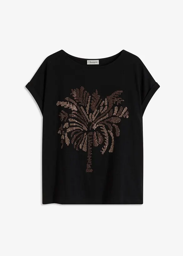 Shirt aus Baumwolle mit Nietenapplikation in schwarz von vorne - bonprix Shirt aus Baumwolle mit Nietenapplikation in schwarz von vorne - bonprix