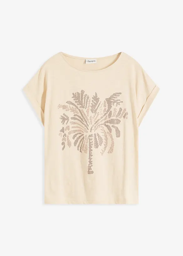 Shirt aus Baumwolle mit Nietenapplikation in beige von vorne - bonprix Shirt aus Baumwolle mit Nietenapplikation in beige von vorne - bonprix