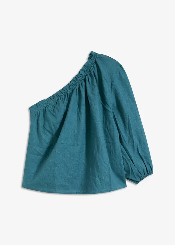 One-Shoulder Bluse mit Leinenanteil in petrol von vorne - bonprix One-Shoulder Bluse mit Leinenanteil in petrol von vorne - bonprix