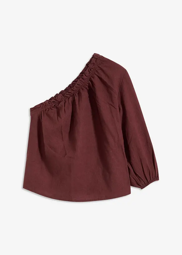 One-Shoulder Bluse mit Leinenanteil in braun von vorne - bonprix One-Shoulder Bluse mit Leinenanteil in braun von vorne - bonprix