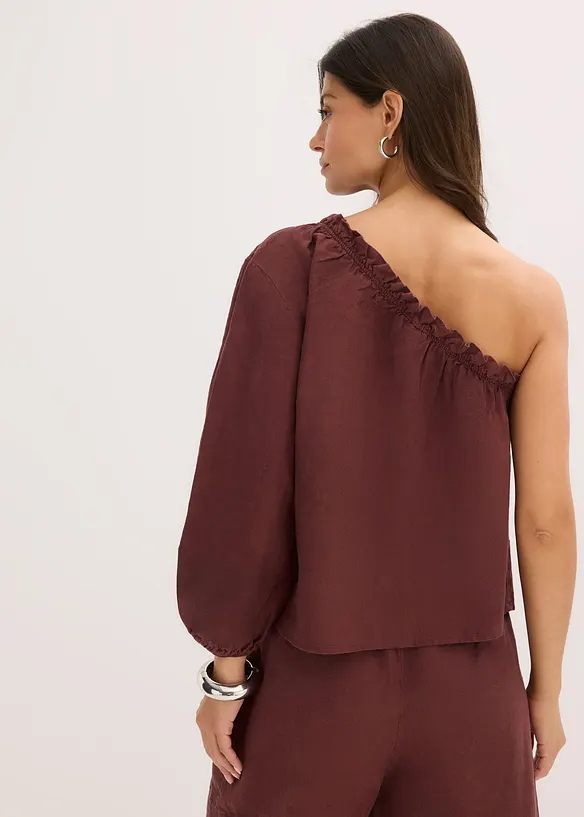One-Shoulder Bluse mit Leinenanteil in braun von hinten (im Anschnitt) - bonprix One-Shoulder Bluse mit Leinenanteil in braun von hinten (im Anschnitt) - bonprix