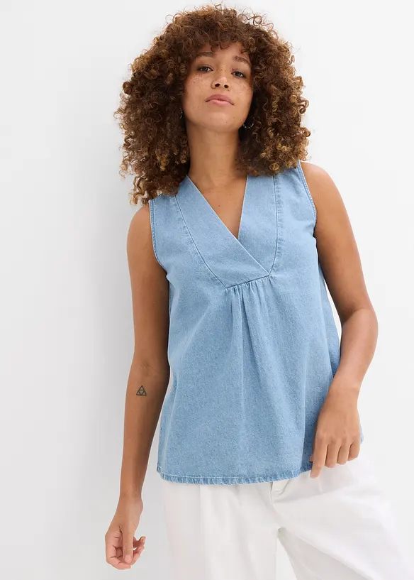 Jeans-Blusentop in blau von vorne (im Anschnitt) - bonprix