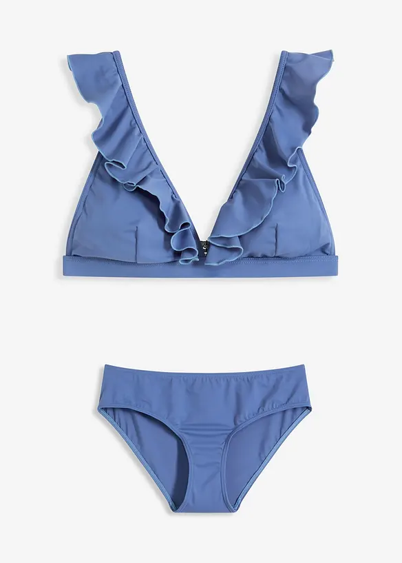 Bikini mit Volant (2-tlg.Set) in blau von vorne - bonprix