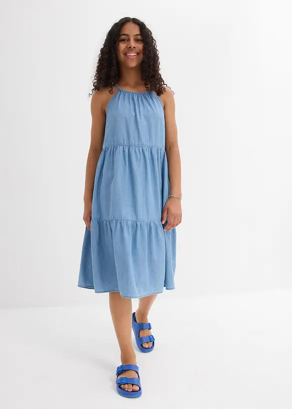 Jeanskleid aus fließender Baumwolle in blau von vorne (Totalaufnahme) - bonprix