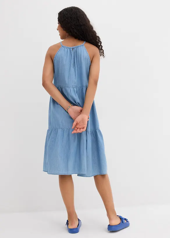 Jeanskleid aus fließender Baumwolle in blau von hinten (Totalaufnahme) - bonprix