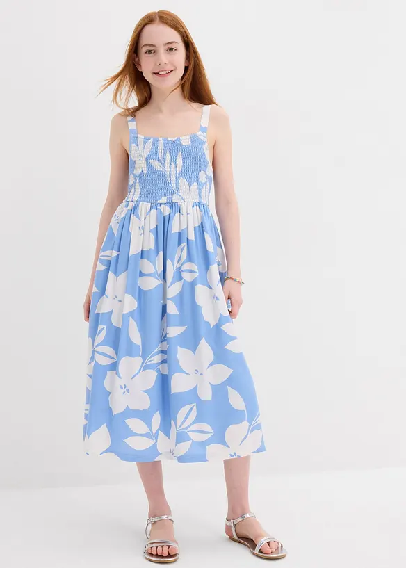Kleid aus fließender Viskose in blau von vorne (Totalaufnahme) - bonprix