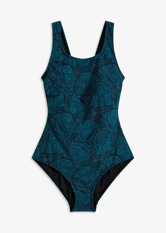 Medium Shape-Badeanzug rundum bedruckt in blau von vorne - bonprix