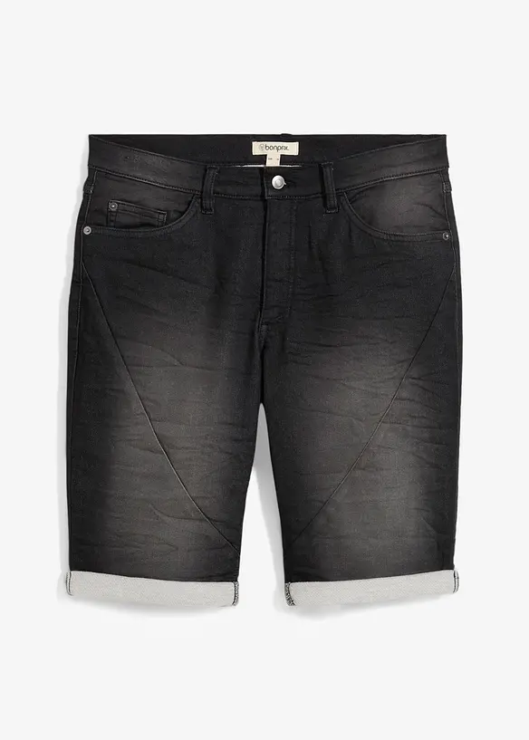 Sweat-Jeans-Bermuda, Relaxed Fit in schwarz von vorne - bonprix