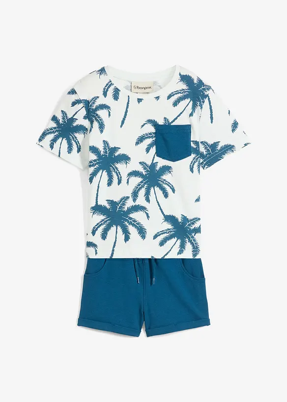 T-Shirt und kurze Hose (2-tlg.Set) aus reiner Baumwolle in grün von vorne - bonprix
