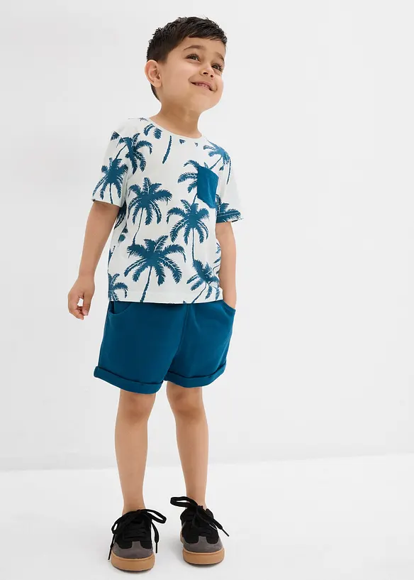 T-Shirt und kurze Hose (2-tlg.Set) aus reiner Baumwolle in grün von vorne (Totalaufnahme) - bonprix