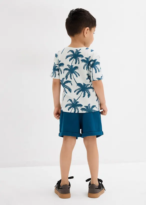 T-Shirt und kurze Hose (2-tlg.Set) aus reiner Baumwolle in grün von hinten (Totalaufnahme) - bonprix