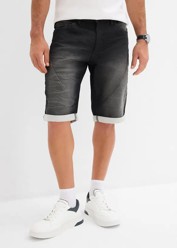 Sweat-Jeans-Bermuda, Relaxed Fit in schwarz von vorne - bonprix