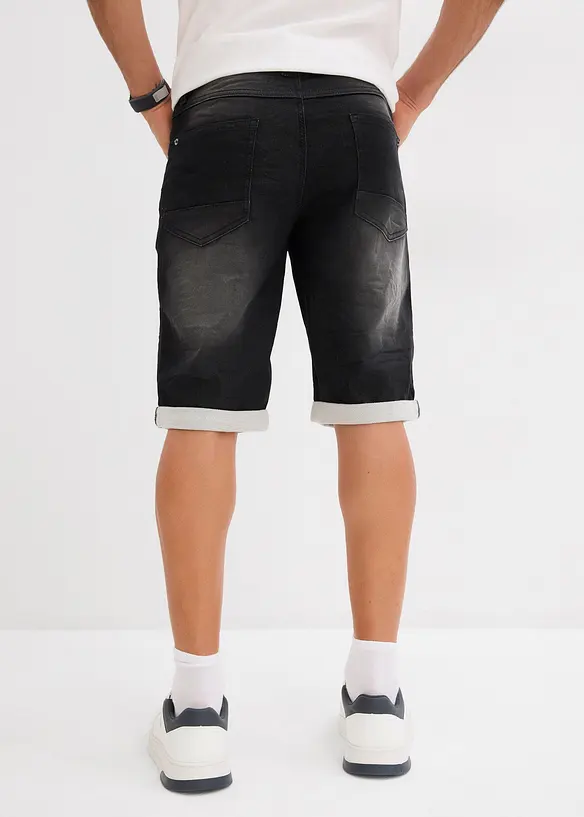 Sweat-Jeans-Bermuda, Relaxed Fit in schwarz von hinten - bonprix