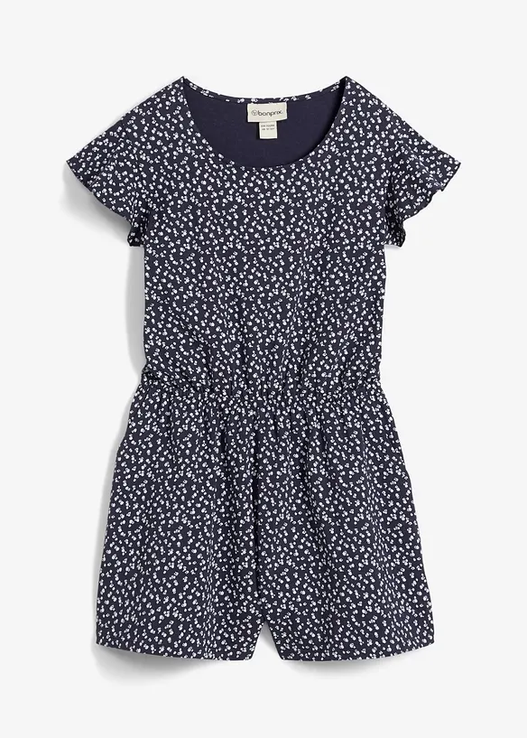 Jersey-Jumpsuit aus elastischem Bio-Baumwoll-Mix in blau von vorne - bonprix