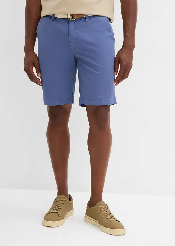 Stretch-Bermuda mit Gürtel in Regular Fit in blau von vorne - bonprix