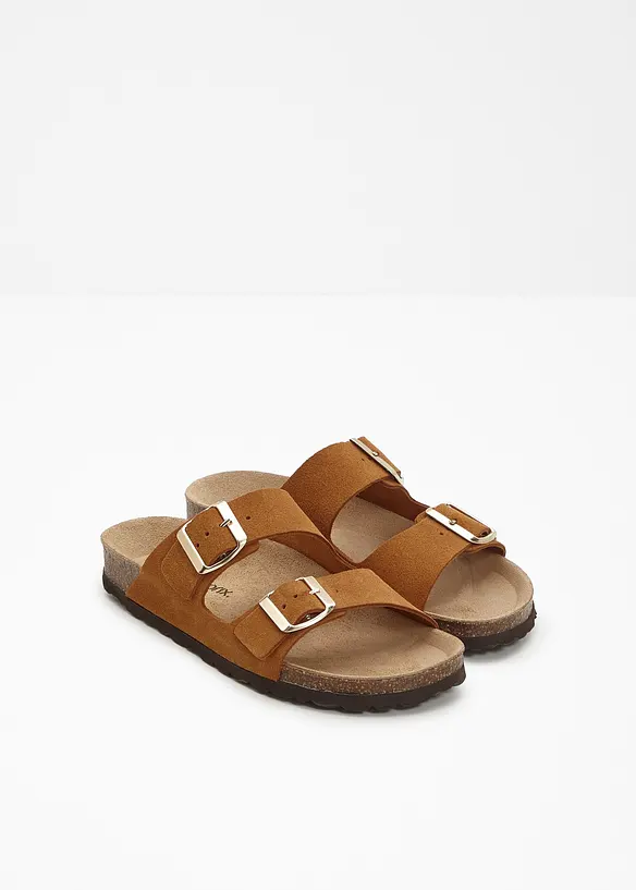 Pantoletten aus Veloursleder in braun - bonprix